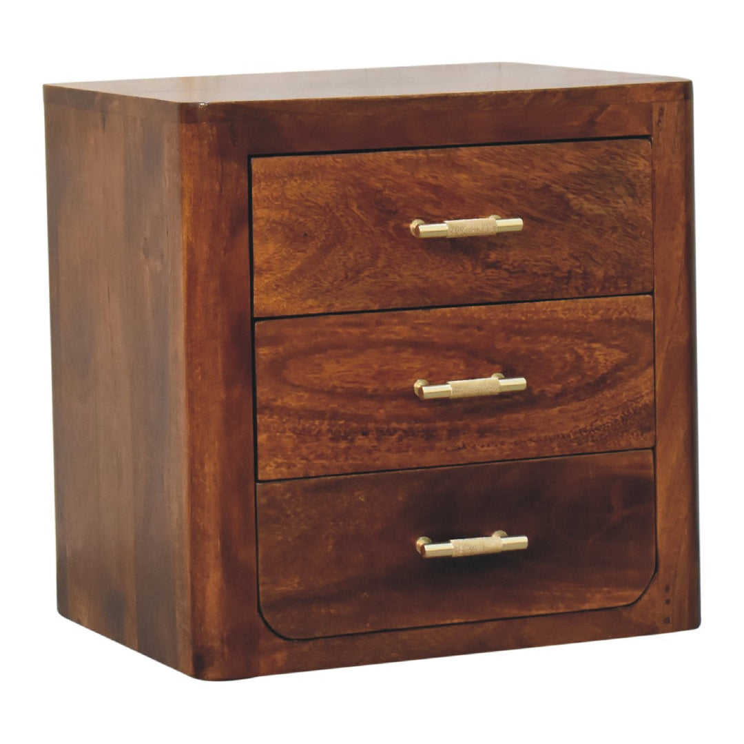 Luca Chestnut Nightstand, with 3-Drawers, Dark Brown