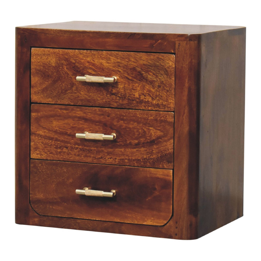 Luca Chestnut Nightstand, with 3-Drawers, Dark Brown