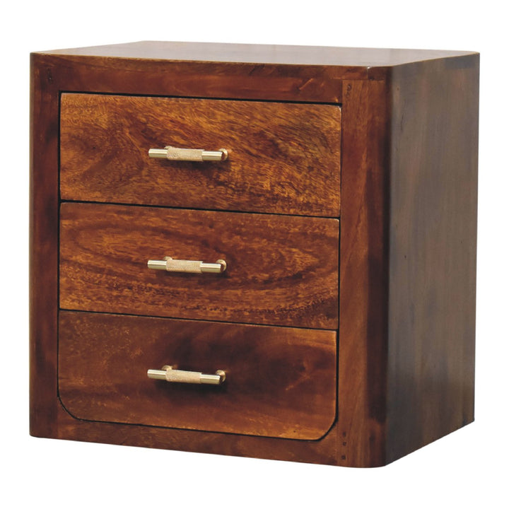 Luca Chestnut Nightstand, with 3-Drawers, Dark Brown