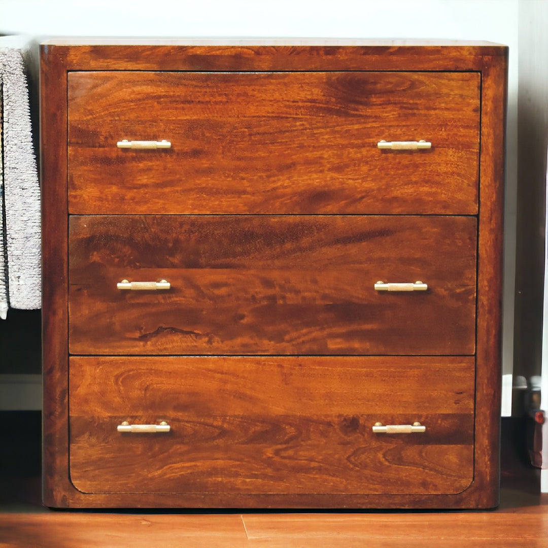 Solid Wood Luca Chest of Drawers, 3-Drawers, Brown