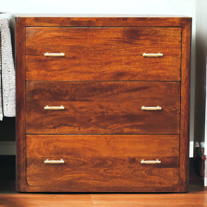 Solid Wood Luca Chest of Drawers, 3-Drawers, Brown