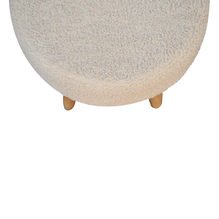 Solid Wood Boucle Petite Footstool, Nordic Legs, Upholstered, Beige and Light Brown