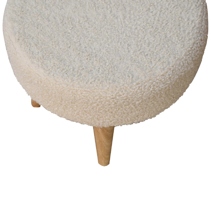 Solid Wood Boucle Petite Footstool, Nordic Legs, Upholstered, Beige and Light Brown