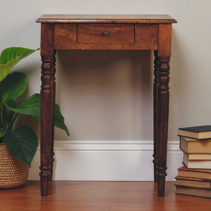 Artisan Furniture Solid Wood Chestnut Turned Leg Writing Desk, 1-Drawer, Brown
