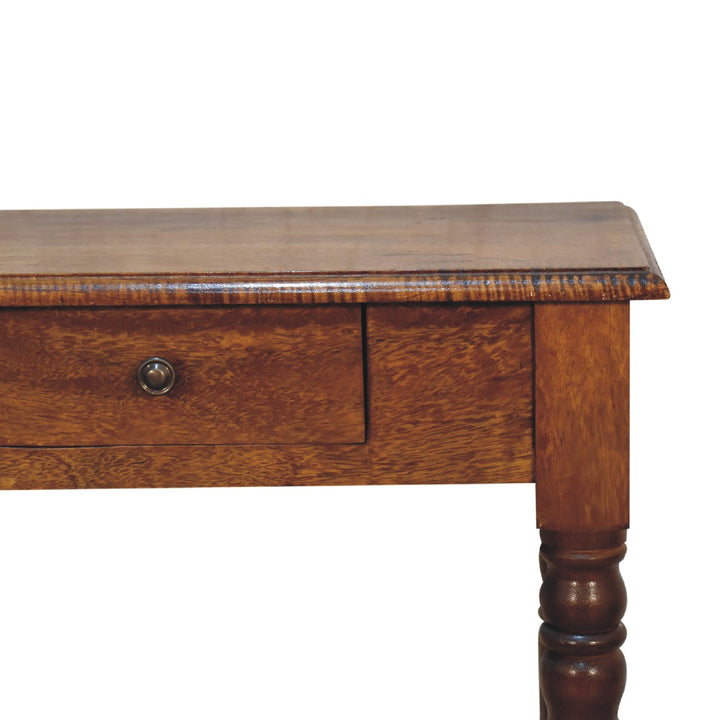 Artisan Furniture Solid Wood Chestnut Turned Leg Writing Desk, 1-Drawer, Brown