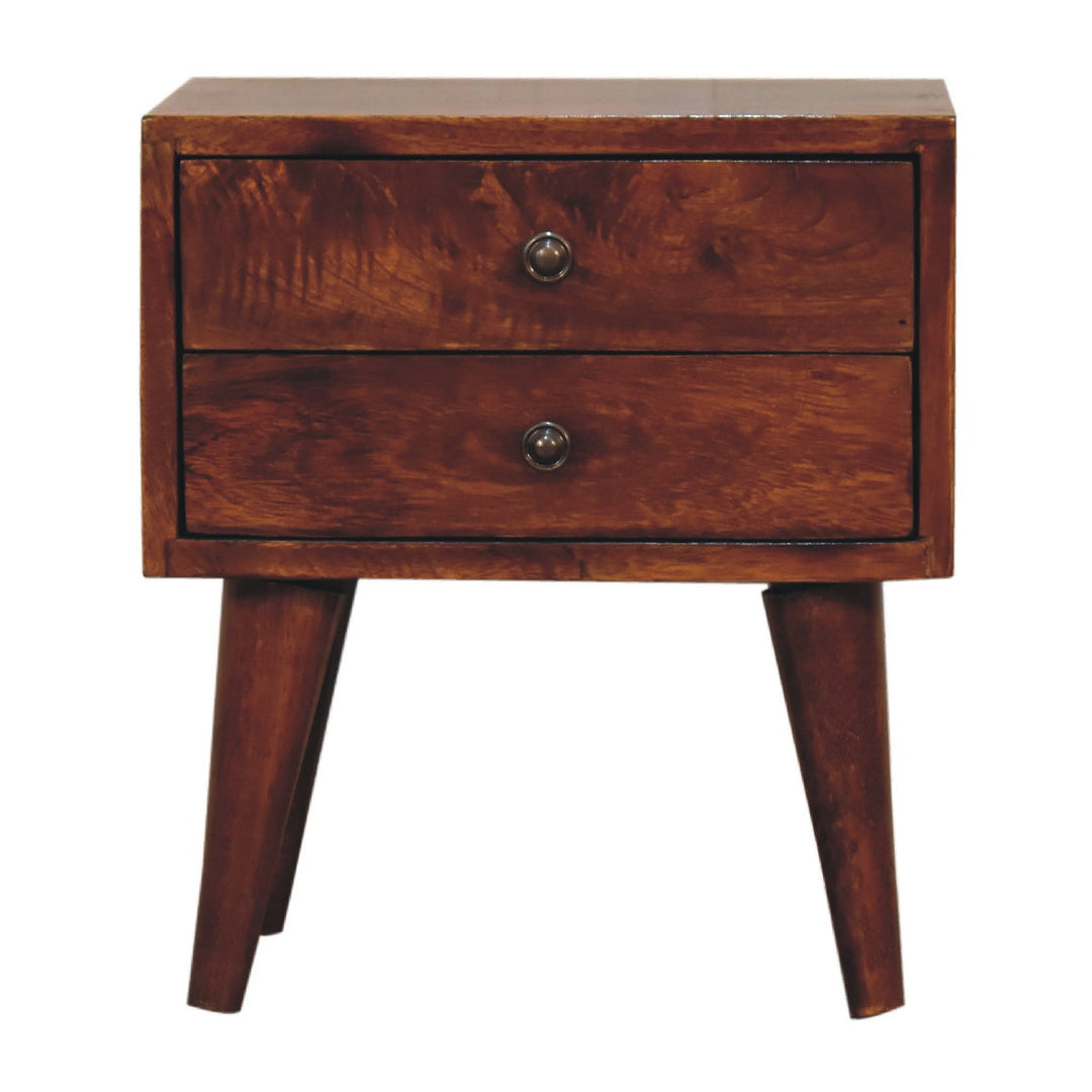 Solid Wood Mini Modern Bedside, 2-Drawers, Chestnut, Dark Brown