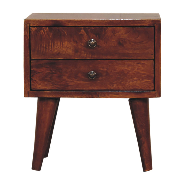 Solid Wood Mini Modern Bedside, 2-Drawers, Chestnut, Dark Brown