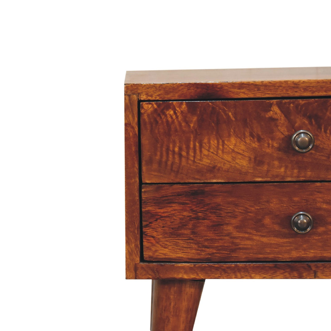 Solid Wood Mini Modern Bedside, 2-Drawers, Chestnut, Dark Brown