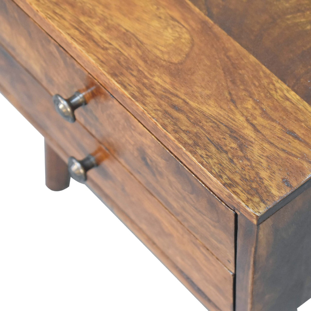 Solid Wood Mini Modern Bedside, 2-Drawers, Chestnut, Dark Brown