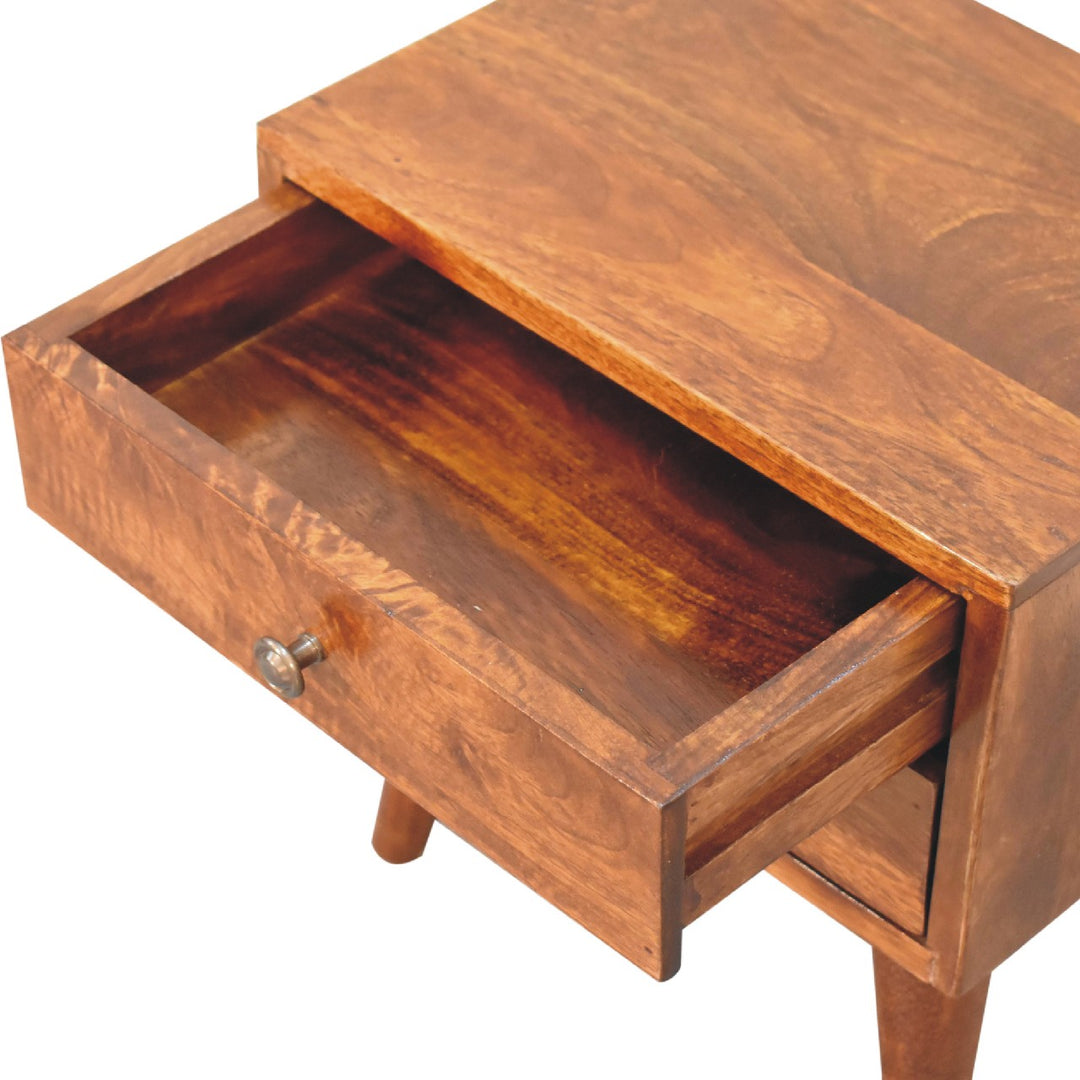 Solid Wood Mini Modern Bedside, 2-Drawers, Chestnut, Dark Brown