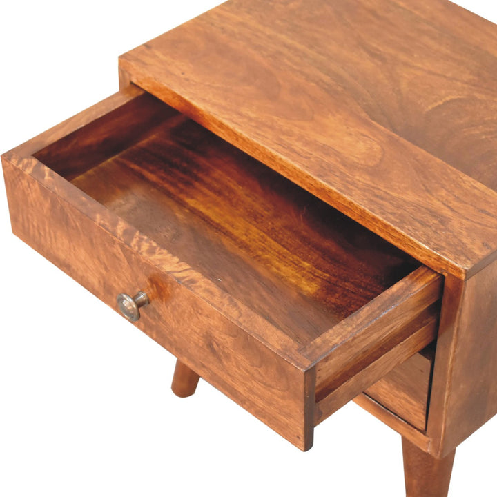 Solid Wood Mini Modern Bedside, 2-Drawers, Chestnut, Dark Brown