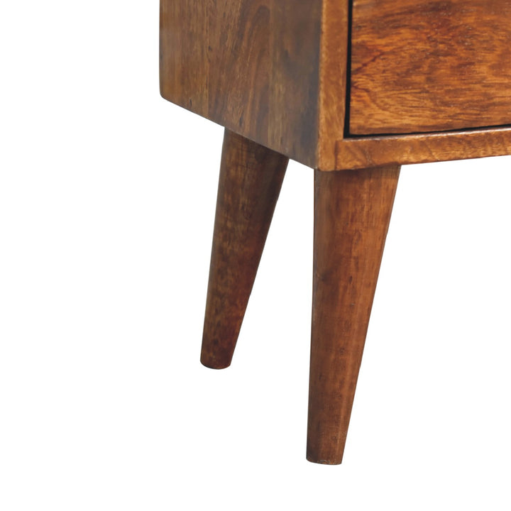 Solid Wood Mini Modern Bedside, 2-Drawers, Chestnut, Dark Brown