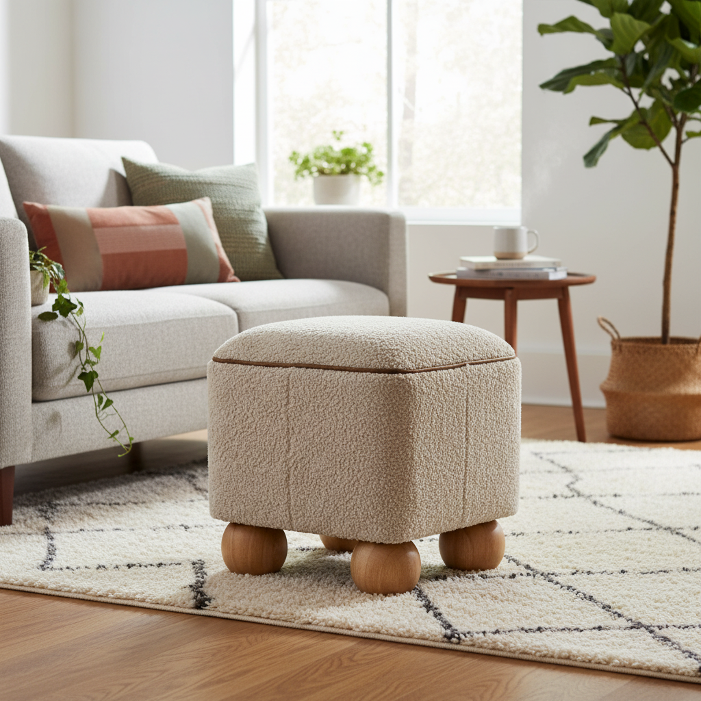 Serenity Footstool with Ball Feet, Beige and Brown