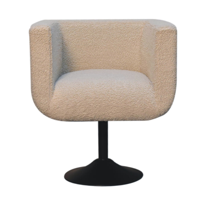 Cream Boucle Upholstered Swivel Chair, Beige and Black