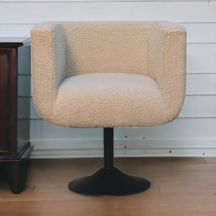 Cream Boucle Upholstered Swivel Chair, Beige and Black