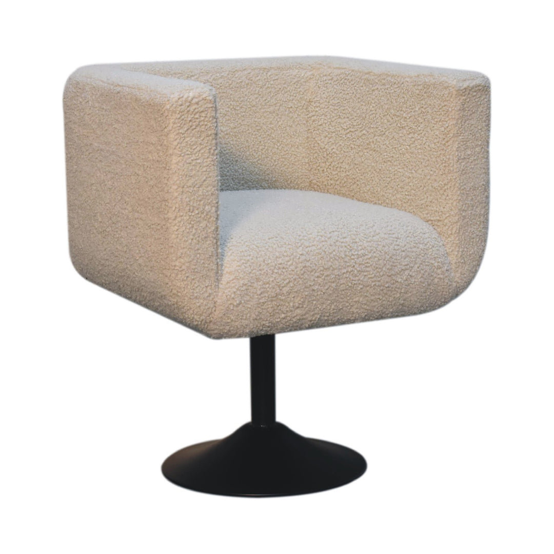 Cream Boucle Upholstered Swivel Chair, Beige and Black