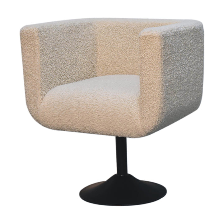 Cream Boucle Upholstered Swivel Chair, Beige and Black