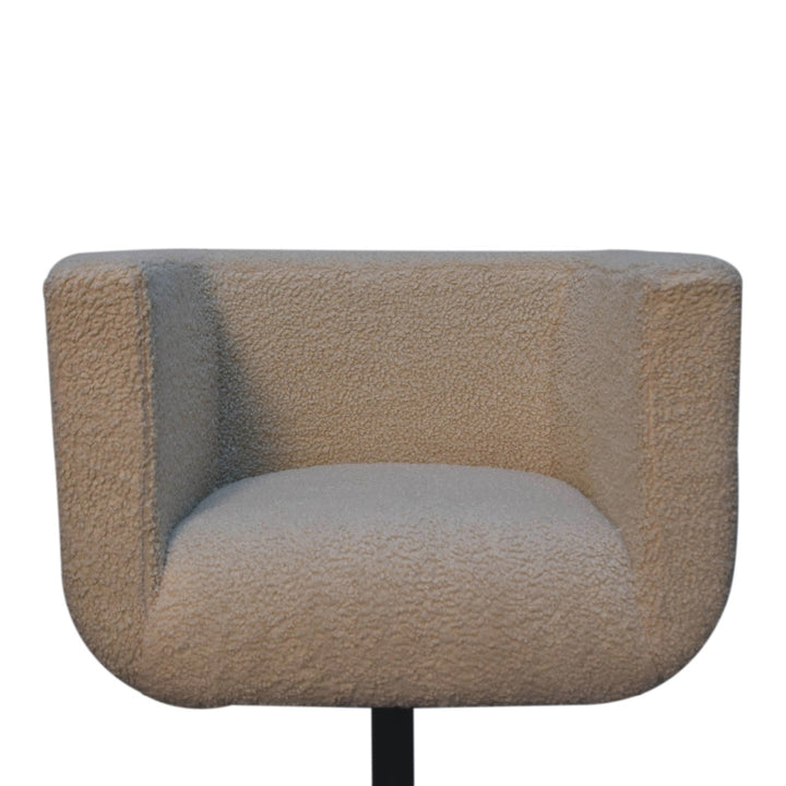 Cream Boucle Upholstered Swivel Chair, Beige and Black
