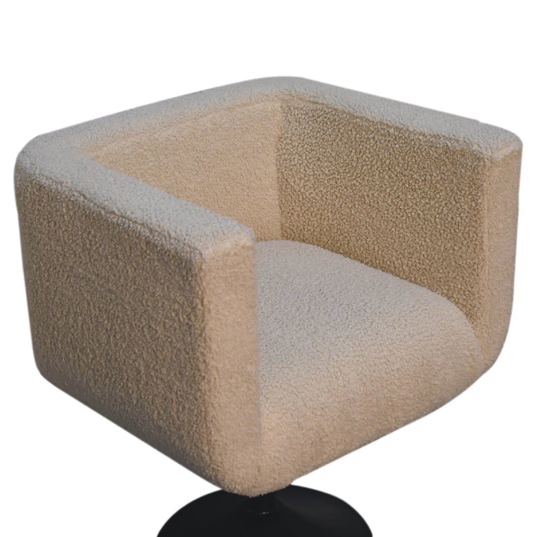 Cream Boucle Upholstered Swivel Chair, Beige and Black