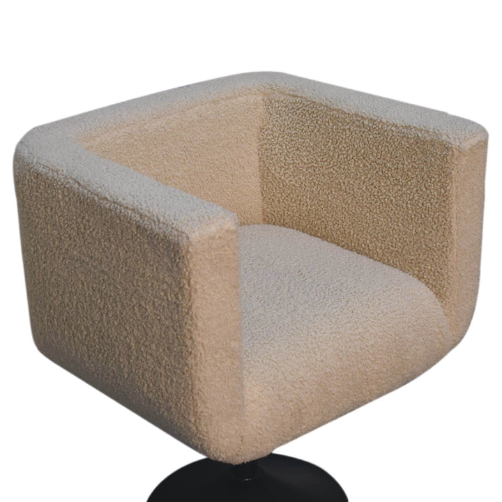 Cream Boucle Upholstered Swivel Chair, Beige and Black