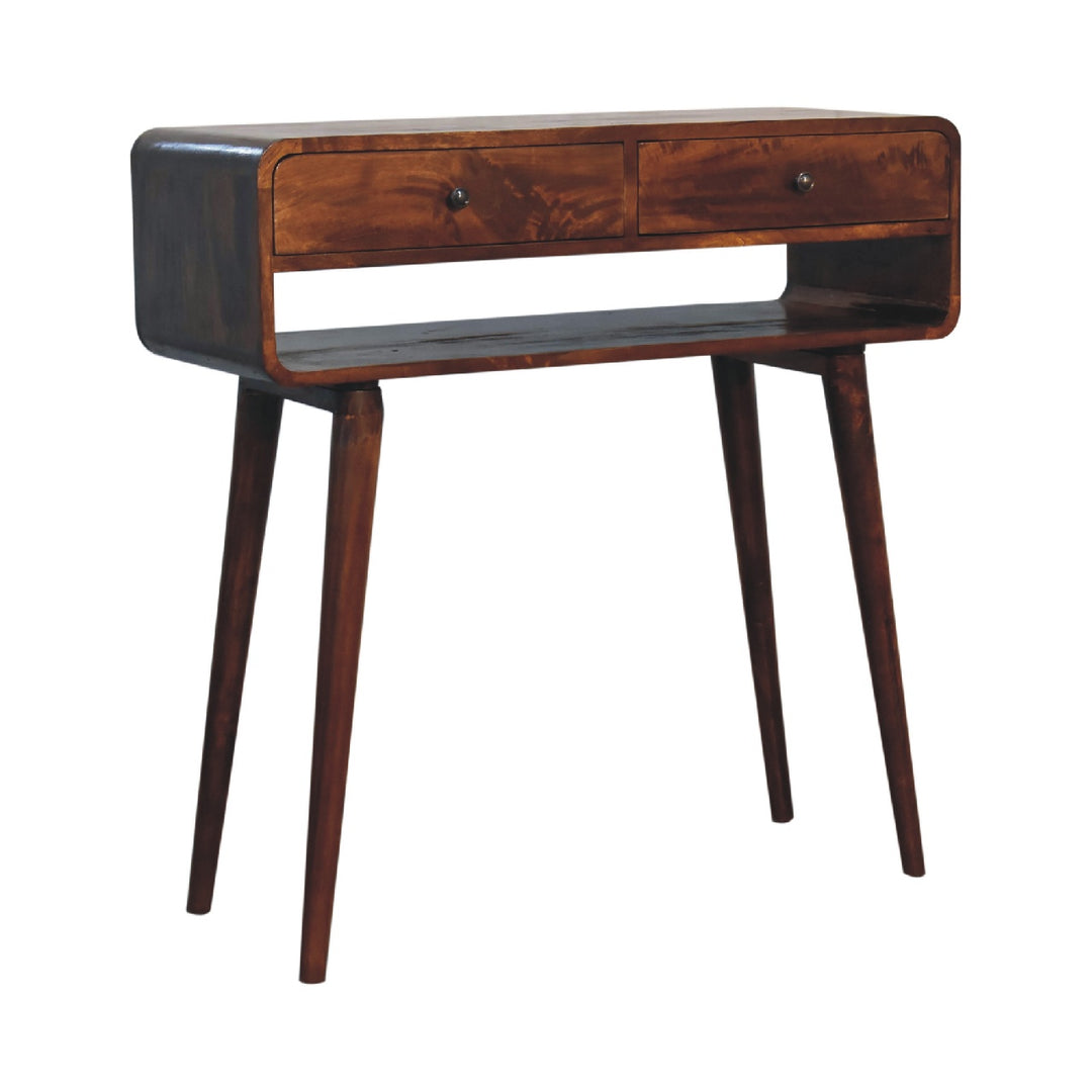 Sonata Chestnut Console Table, Nordic Legs, 2-Drawers, Open Slot, Brown