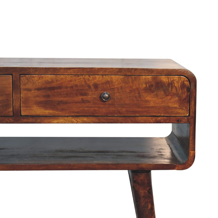 Sonata Chestnut Console Table, Nordic Legs, 2-Drawers, Open Slot, Brown