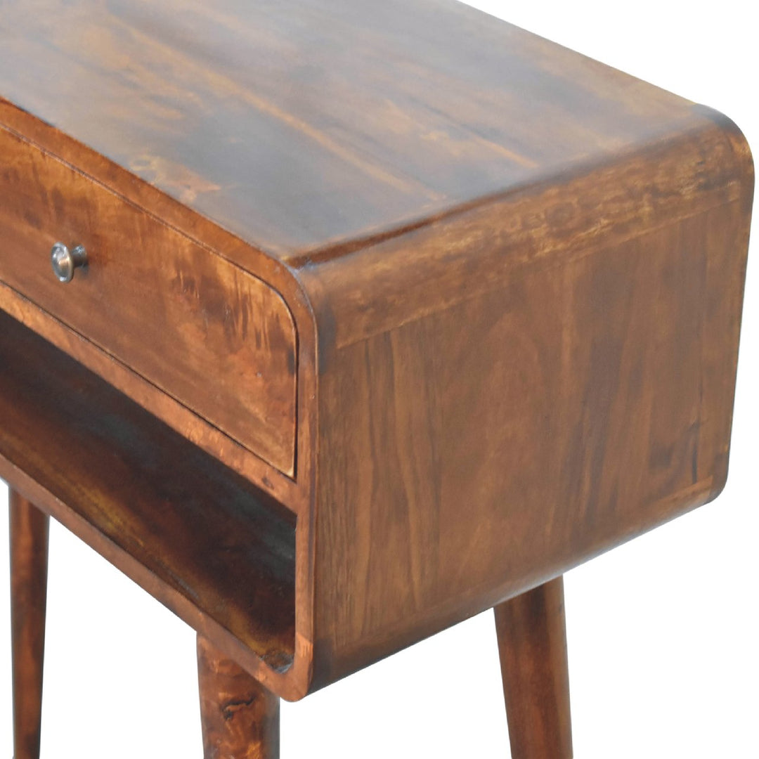 Sonata Chestnut Console Table, Nordic Legs, 2-Drawers, Open Slot, Brown