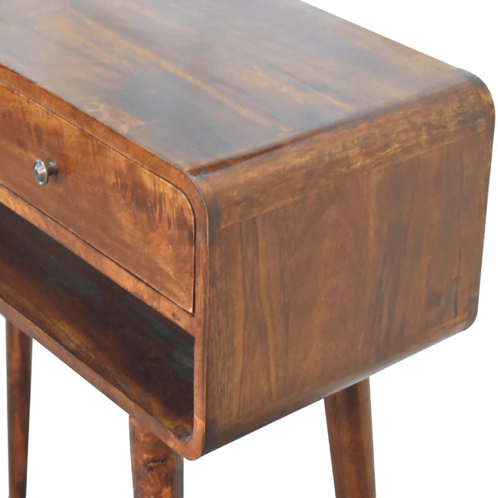 Sonata Chestnut Console Table, Nordic Legs, 2-Drawers, Open Slot, Brown