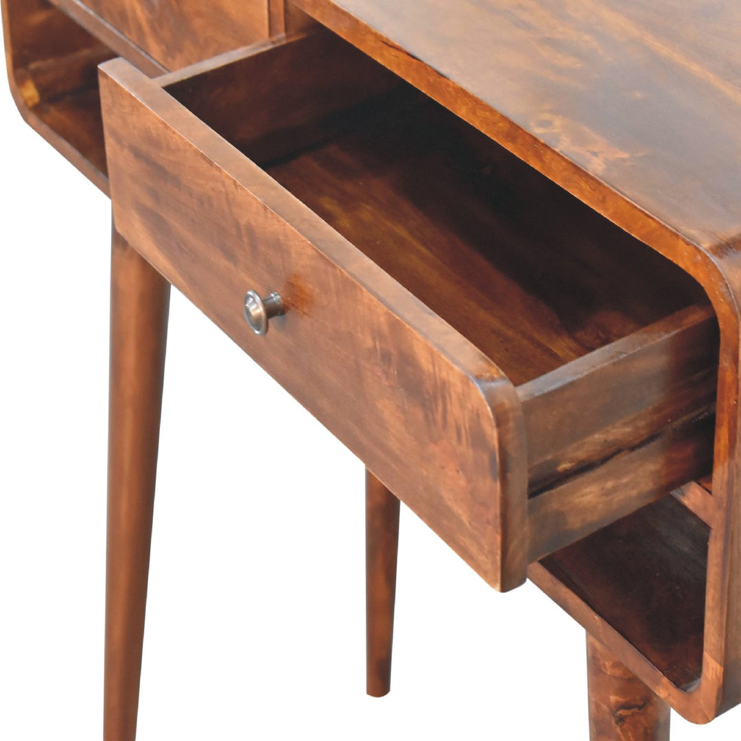 Sonata Chestnut Console Table, Nordic Legs, 2-Drawers, Open Slot, Brown