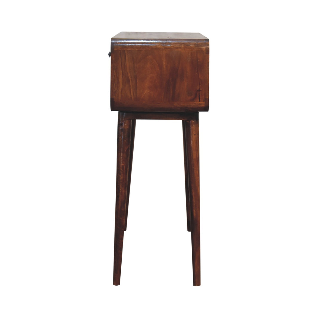 Sonata Chestnut Console Table, Nordic Legs, 2-Drawers, Open Slot, Brown