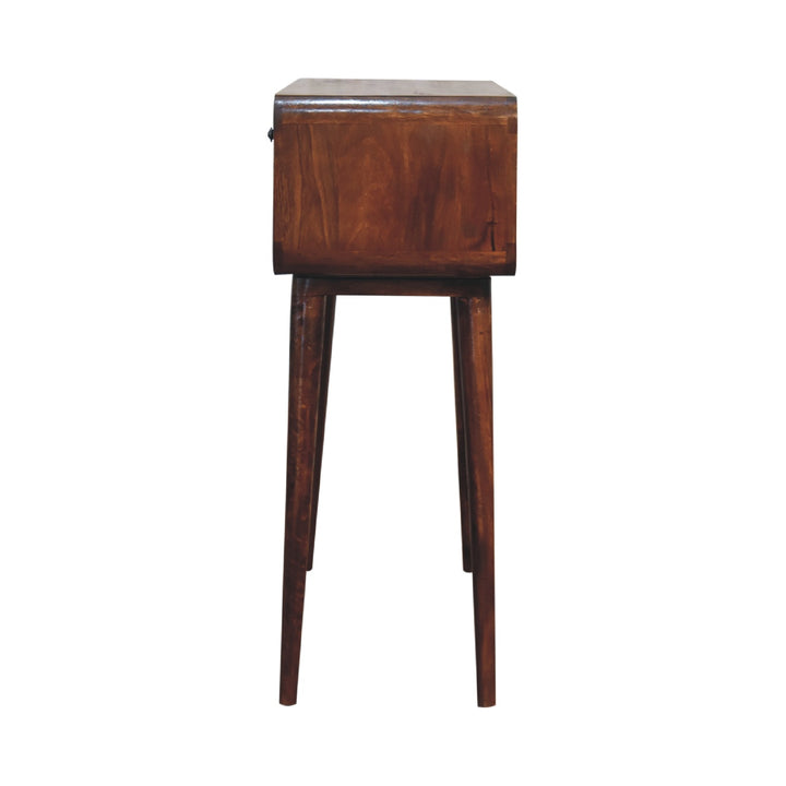 Sonata Chestnut Console Table, Nordic Legs, 2-Drawers, Open Slot, Brown