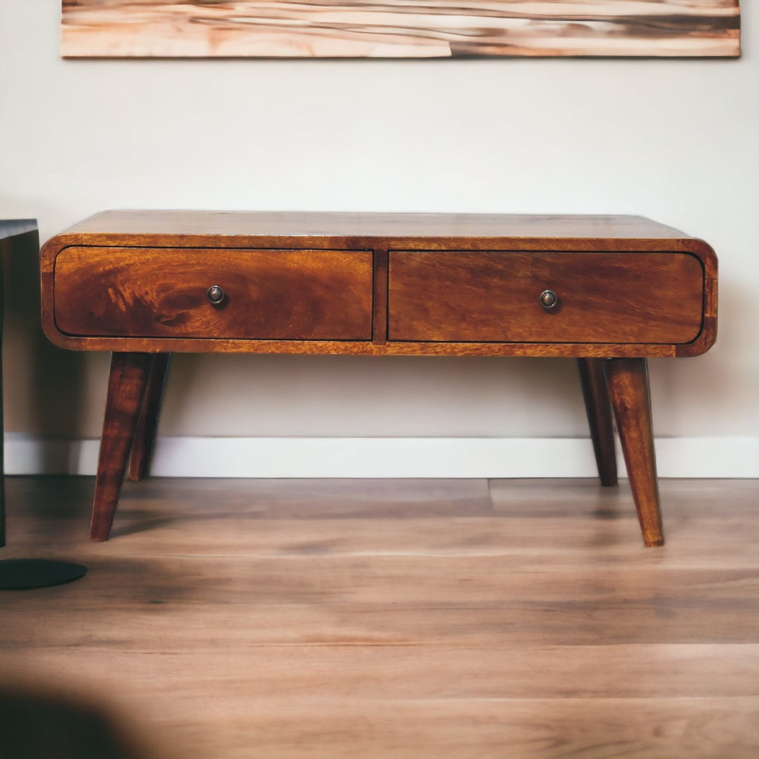 Sonata Coffee Table, 4-Drawers, Nordic Legs, Chestnut Brown