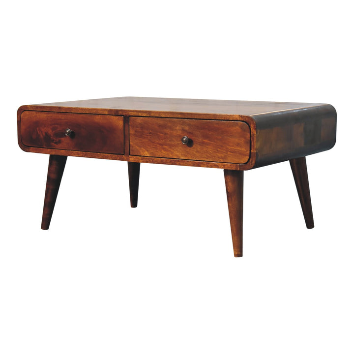 Sonata Coffee Table, 4-Drawers, Nordic Legs, Chestnut Brown
