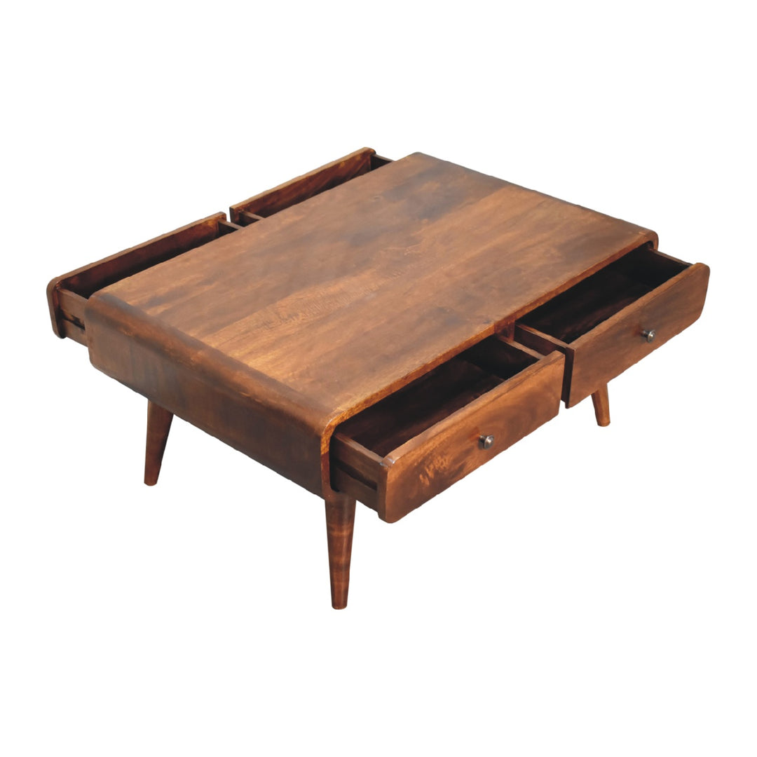 Sonata Coffee Table, 4-Drawers, Nordic Legs, Chestnut Brown