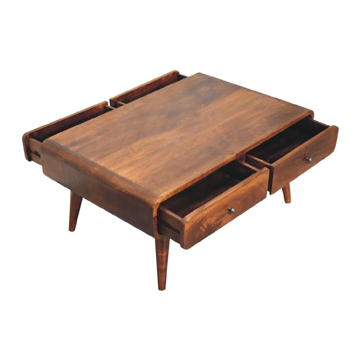 Sonata Coffee Table, 4-Drawers, Nordic Legs, Chestnut Brown