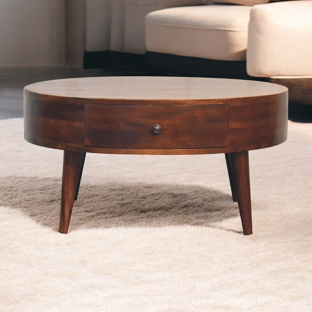 Solid Wood Odyssey Coffee Table, 2-Drawer, Nordic Legs, Brown