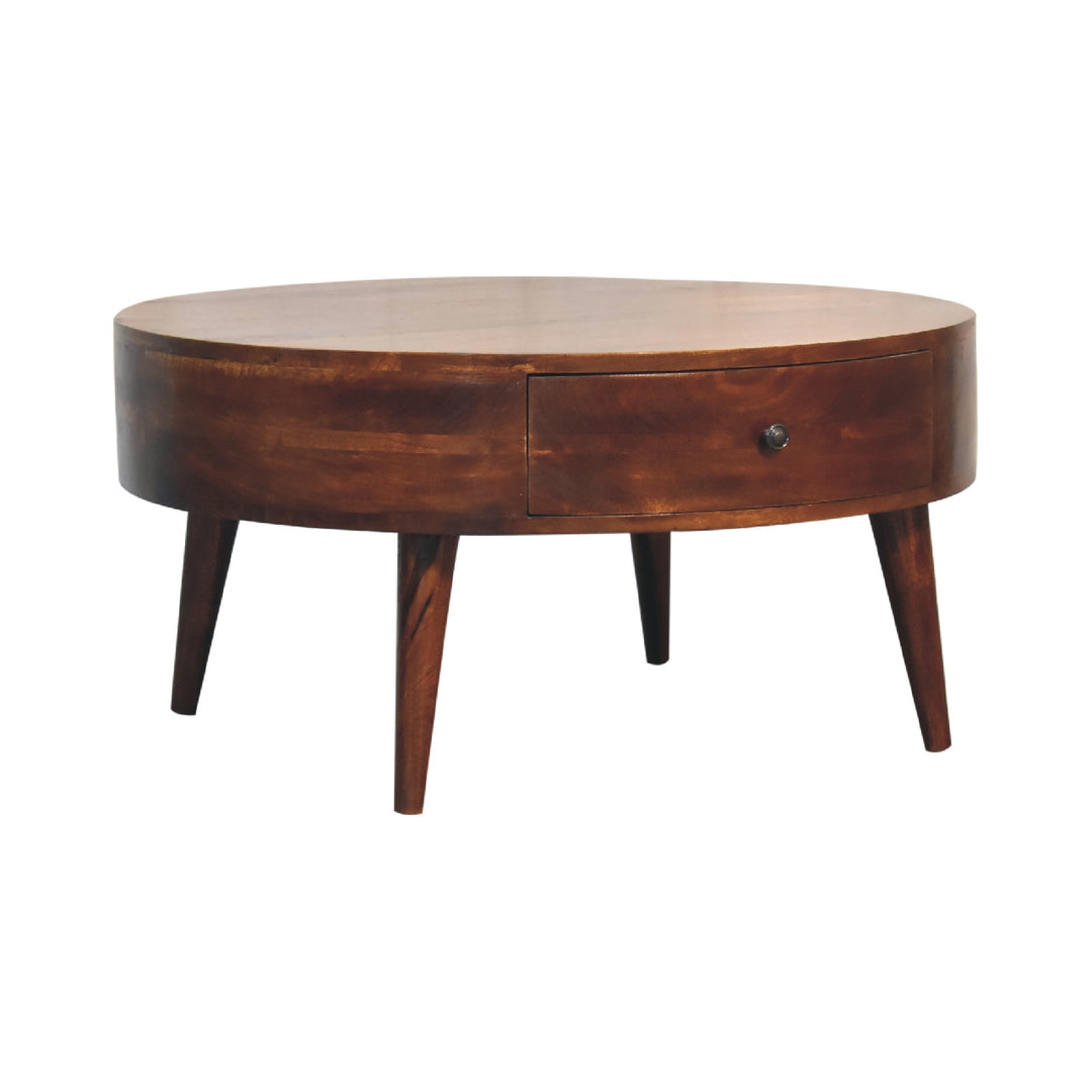 Solid Wood Odyssey Coffee Table, 2-Drawer, Nordic Legs, Brown