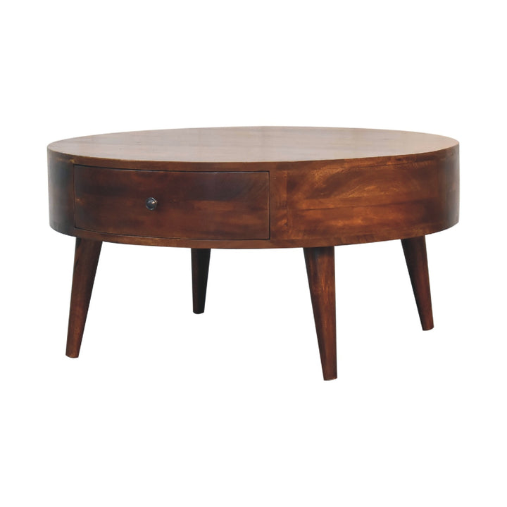 Solid Wood Odyssey Coffee Table, 2-Drawer, Nordic Legs, Brown