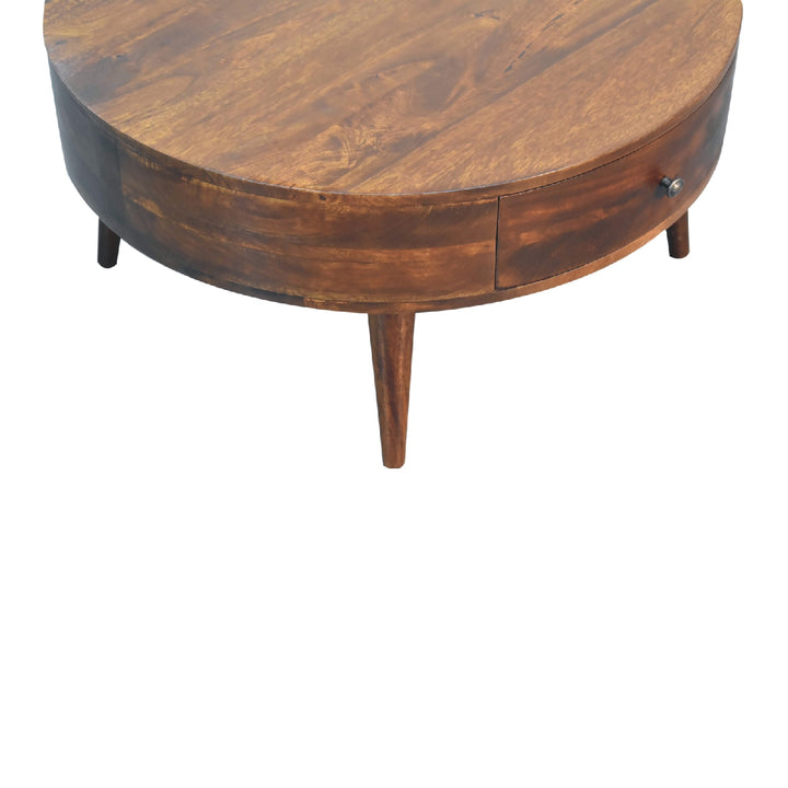 Solid Wood Odyssey Coffee Table, 2-Drawer, Nordic Legs, Brown