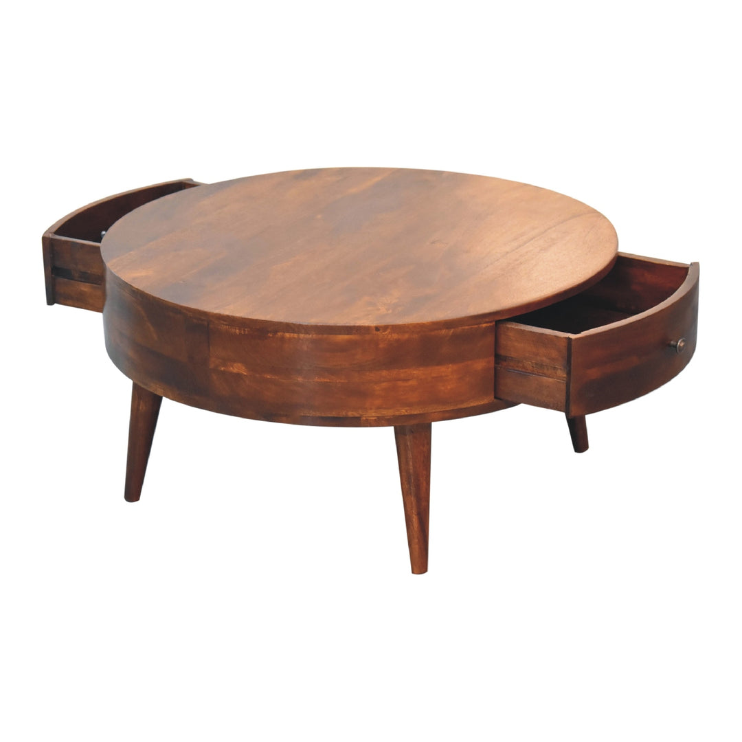 Solid Wood Odyssey Coffee Table, 2-Drawer, Nordic Legs, Brown
