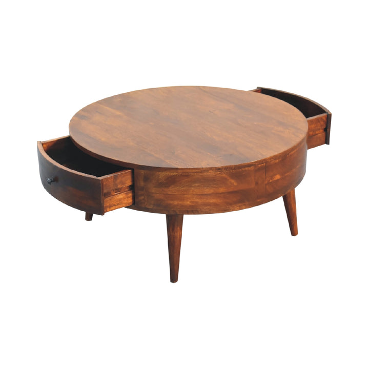 Solid Wood Odyssey Coffee Table, 2-Drawer, Nordic Legs, Brown
