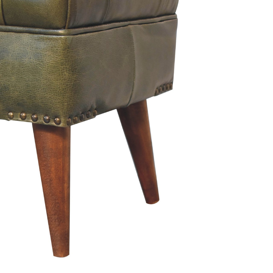 Solid Wood Harbour Leather Upholstered Bench, Green and Brown