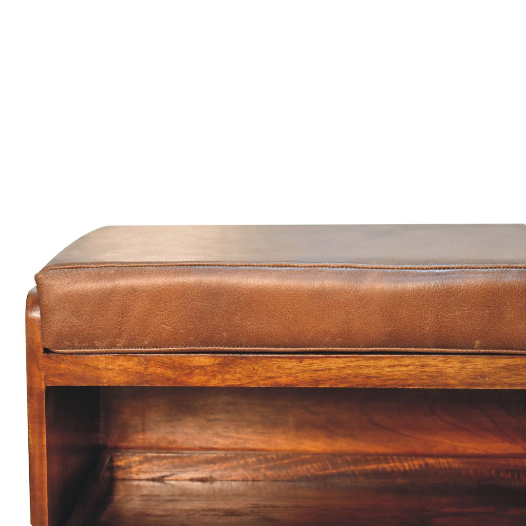 Solid Wood Buffalo Hide Pull-Out Chestnut Shoe Storage Bench, Brown