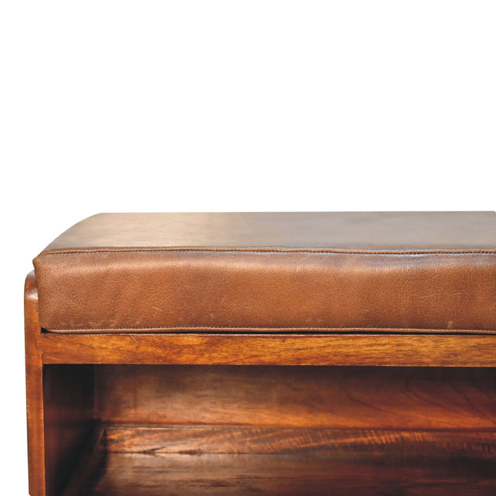 Solid Wood Buffalo Hide Pull-Out Chestnut Shoe Storage Bench, Brown