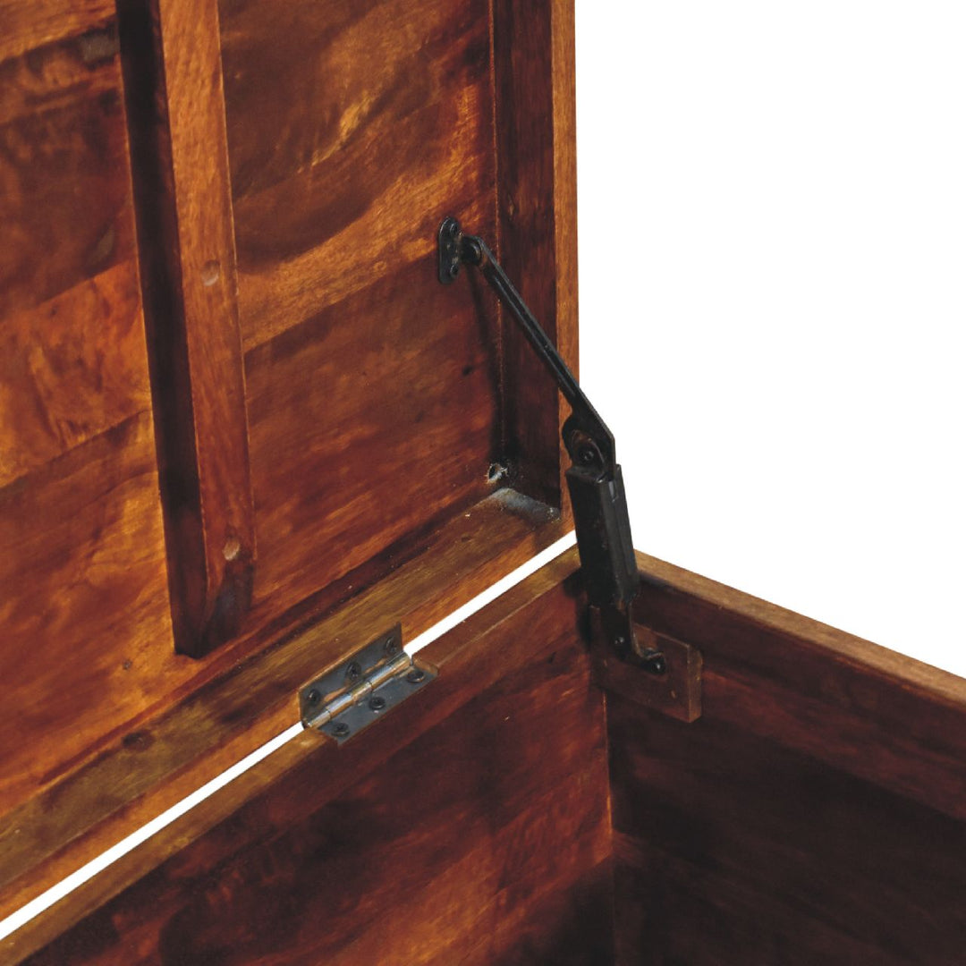 Solid Wood Buffalo Leather Upholstered Hide Chestnut Storage Trunk, Tan & Brown