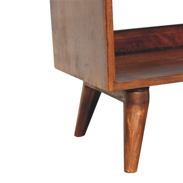 Solid Wood Chestnut Bench with Leather Seat pad, Nordic Legs, Tan and Dark Brown