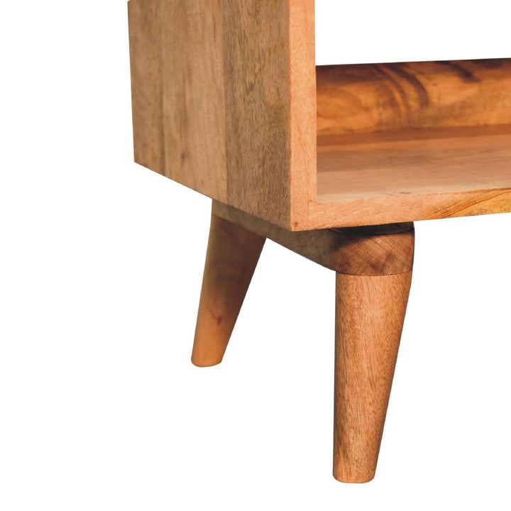 Solid Wood Bench with Leather Upholstered Seat pad, Open Storage, Oak-ish, Tan and Brown