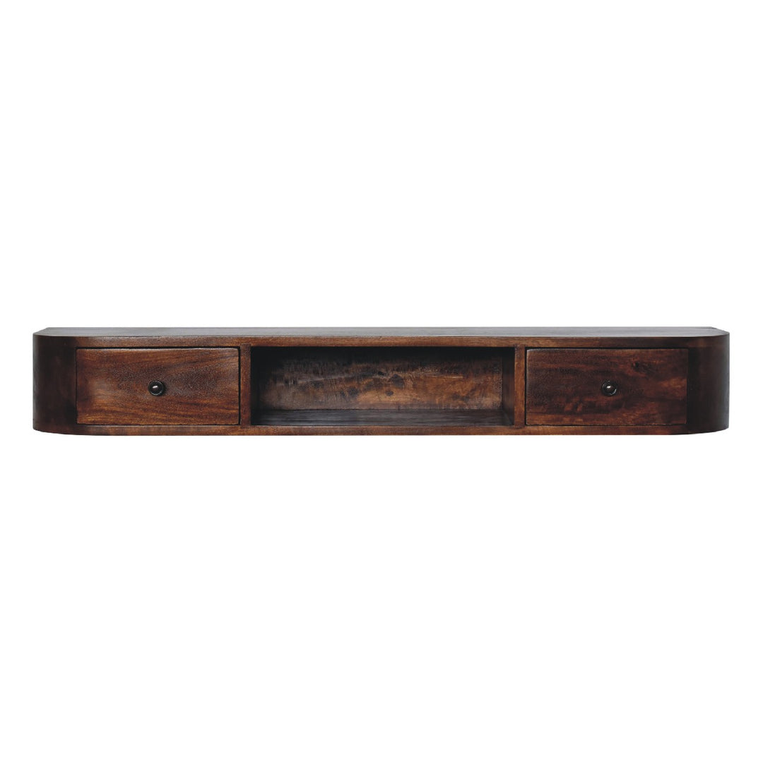 Solid Wood Lunar 2-Drawer Floating Console, 1 Open-slot, Dark Brown