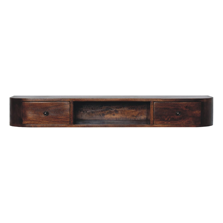 Solid Wood Lunar 2-Drawer Floating Console, 1 Open-slot, Dark Brown