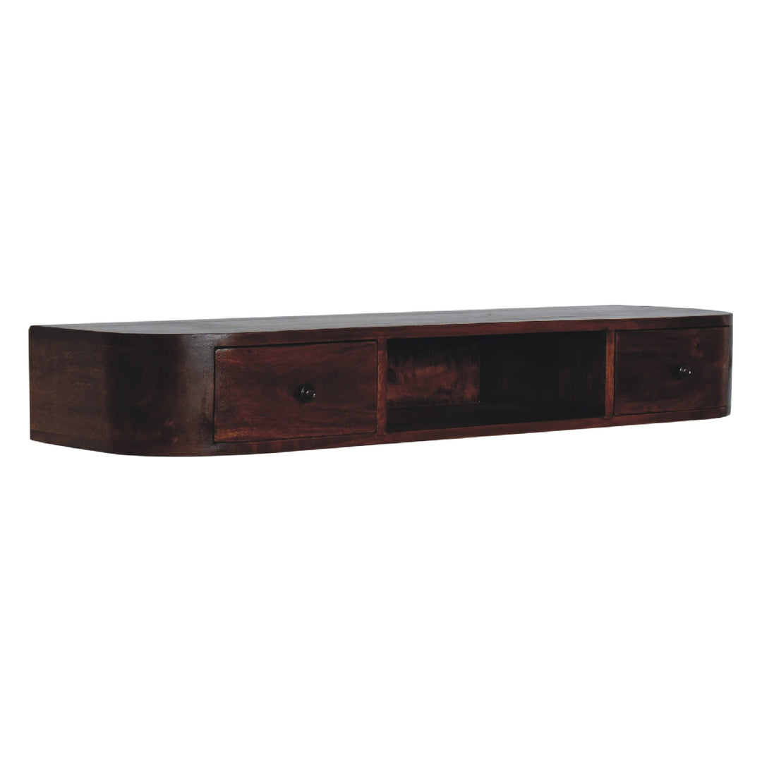 Solid Wood Lunar 2-Drawer Floating Console, 1 Open-slot, Dark Brown